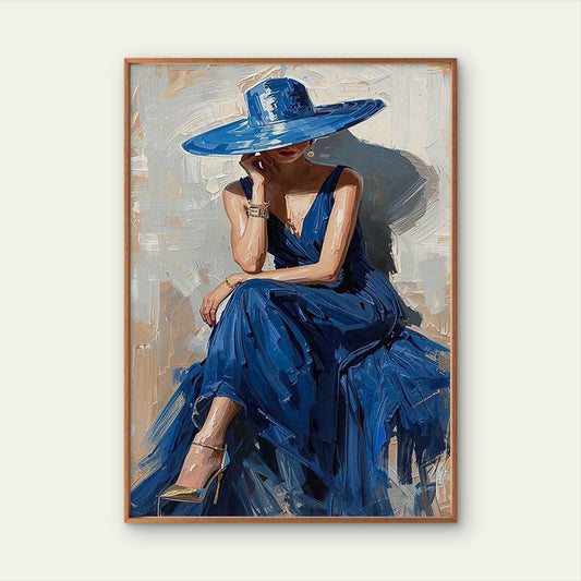 Woman in a Blue Hat And Dress with Diamond Painting Fashion Home Decor Premium Quality Poster Print Choose Your Sizes - Bella Home Decor
