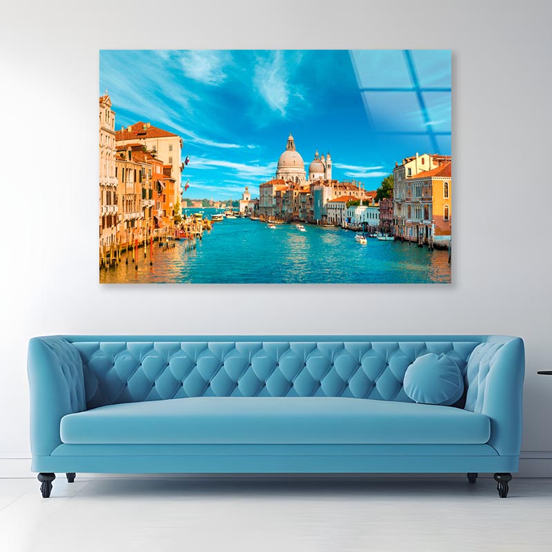 Gorgeous View of The Grand Canal, Venice, Italy Acrylic Glass Print Tempered Glass Wall Art 100% Made in Australia Ready to Hang - Bella Home Decor