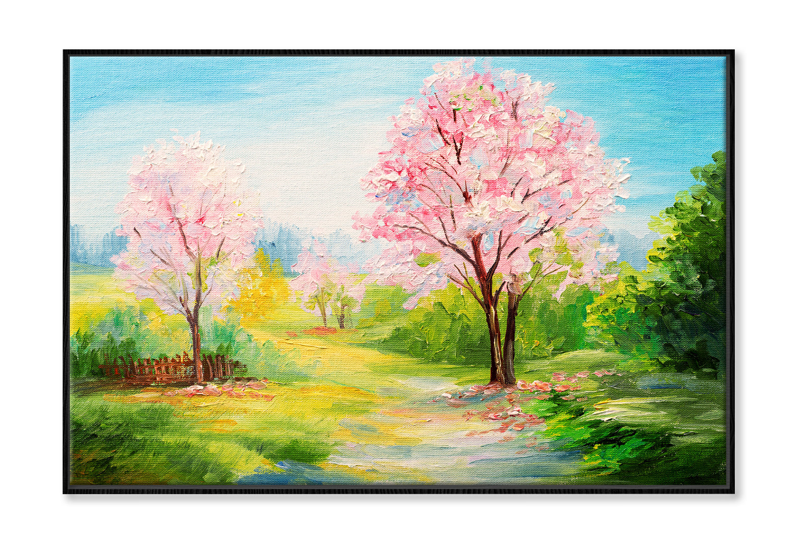 Cherry Blossom Trees & Landsape Watercolor Painting Wall Art Limited Edition High Quality Print Canvas Box Framed Black