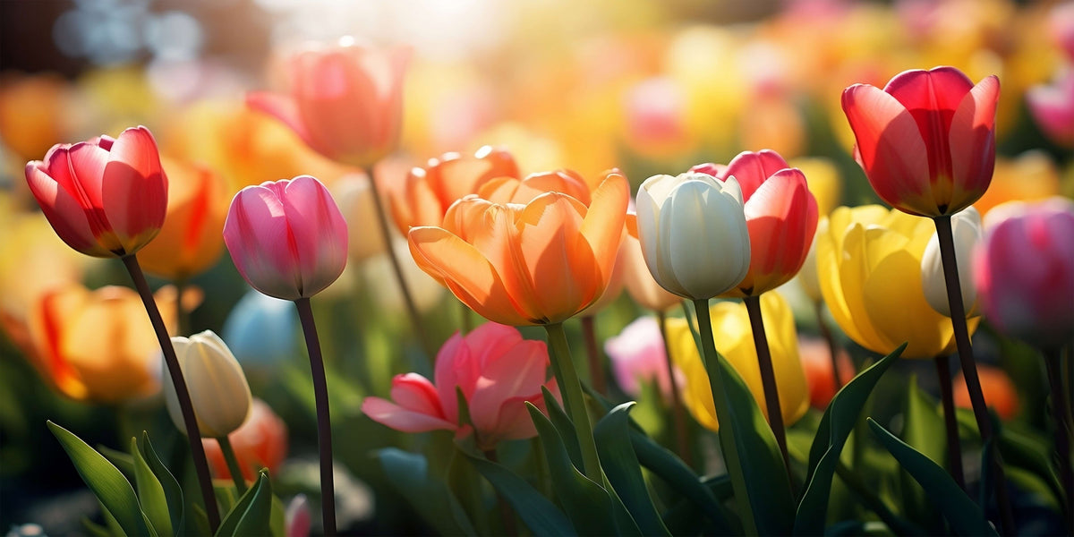 Vibrant Spring Tulip Field Garden Wall Art Canvas Office Home Framed 120x60cm