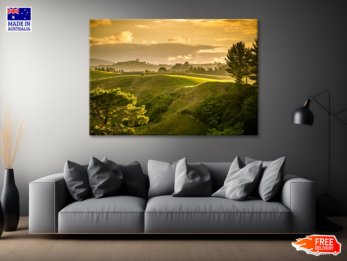 Grassy Hill and Trees with Sky Print 100% Australian Made - Bella Home Decor