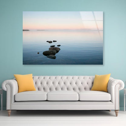 Beautiful Sea Bay Scenery with the Row of Stones Acrylic Glass Print Tempered Glass Wall Art 100% Made in Australia Ready to Hang