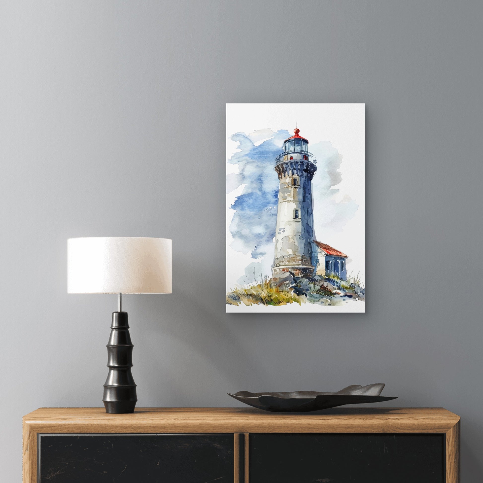 Red White Lighthouse Sea Coastline 40x60cm Metal Print Ready to Hang - Bella Home Decor