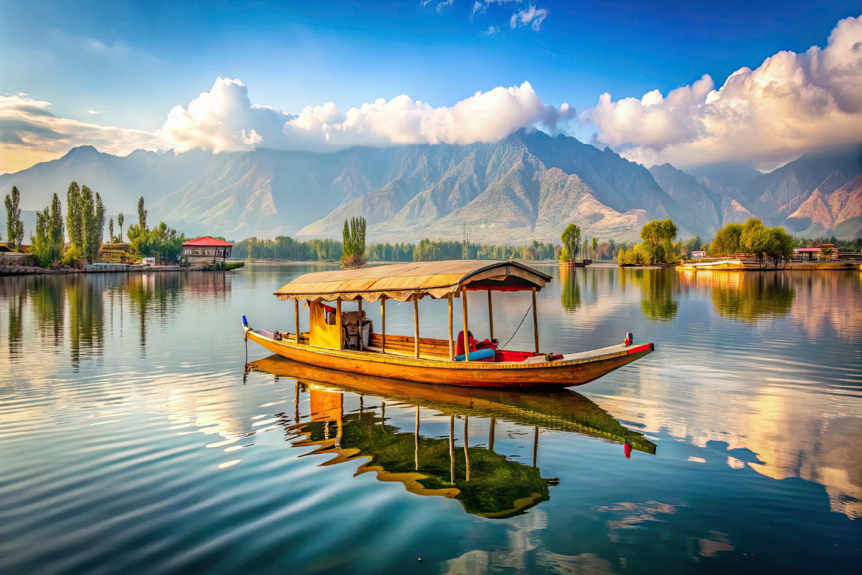 Boat on the Water, Lake, Mountains in India Print 100% Australian Made - Bella Home Decor