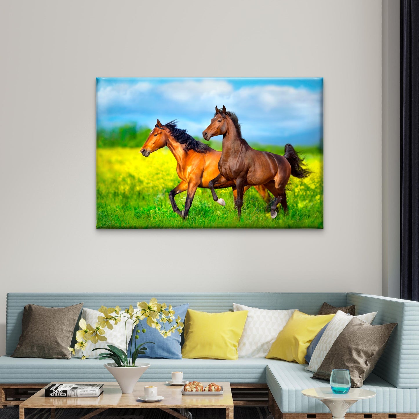 Wild Horses Running Europe Meadow Wall Art Decor 100% Australian Made