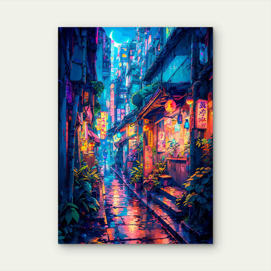 Tokyo Night Street Neon Cityscape 40x60cm Metal Print Ready to Hang