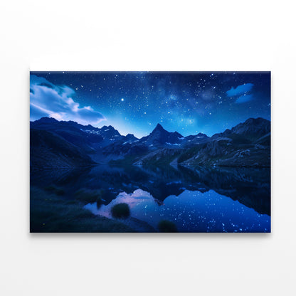 Night View with Mountain Lake and Starry Sky Print 100% Australian Made - Bella Home Decor