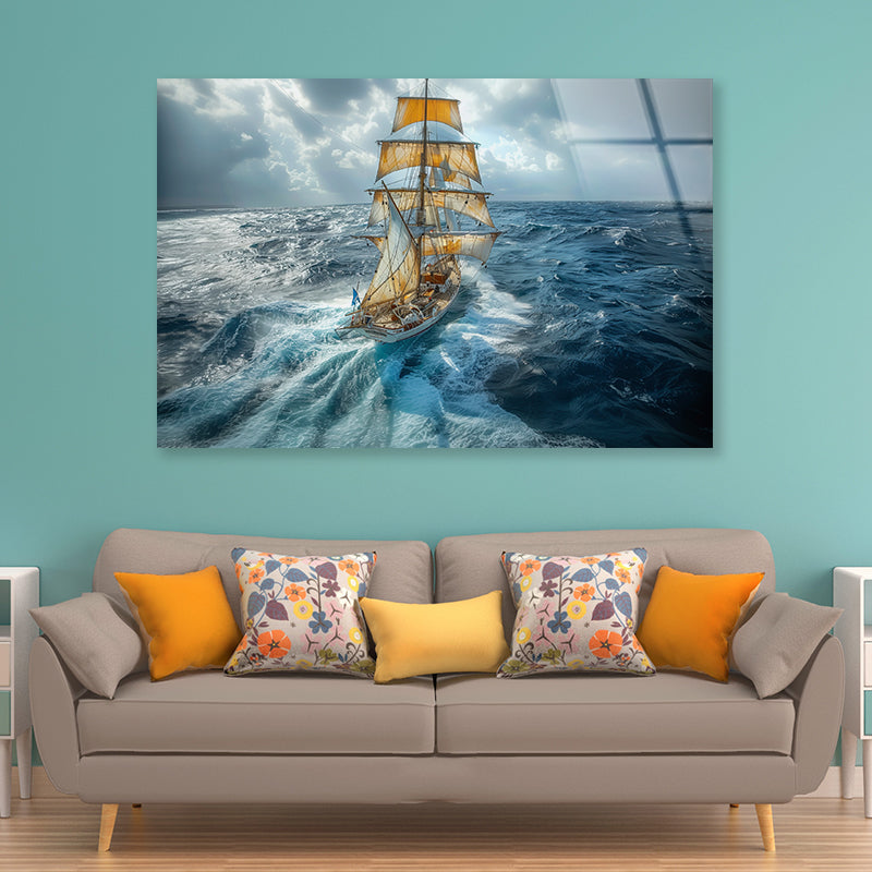 Sailing Ship in the Sea Acrylic Glass Print Tempered Glass Wall Art 100% Made in Australia Ready to Hang - Bella Home Decor