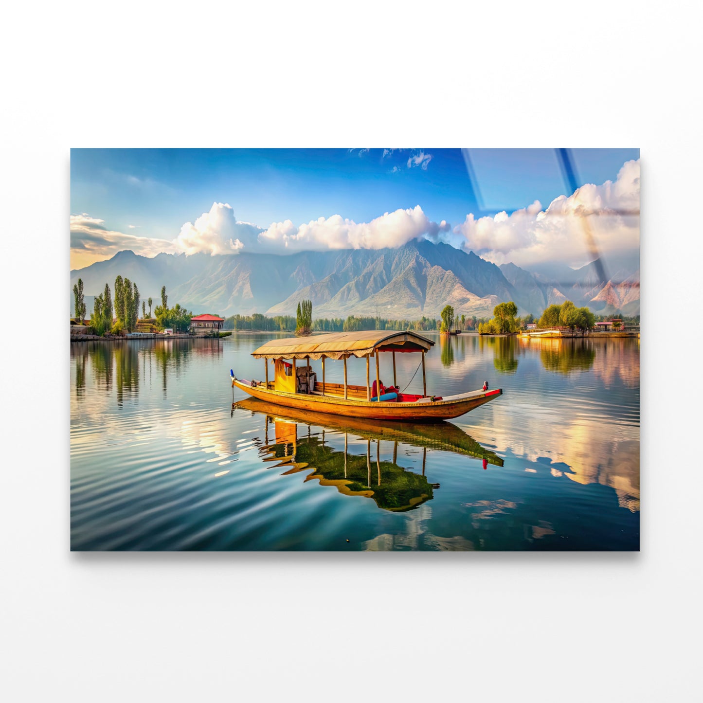 Boat on the Water, Lake, Mountains in India Acrylic Glass Print Tempered Glass Wall Art 100% Made in Australia Ready to Hang - Bella Home Decor