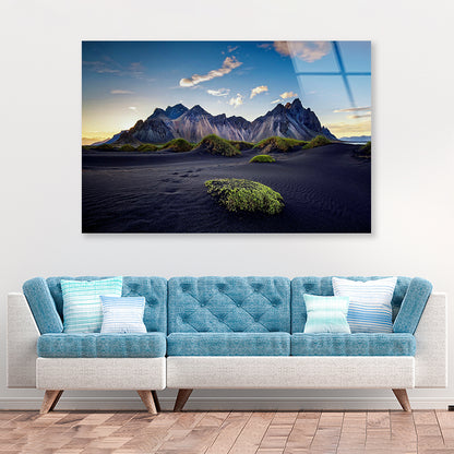 View of Mountains with a Cloudy Sky Acrylic Glass Print Tempered Glass Wall Art 100% Made in Australia Ready to Hang