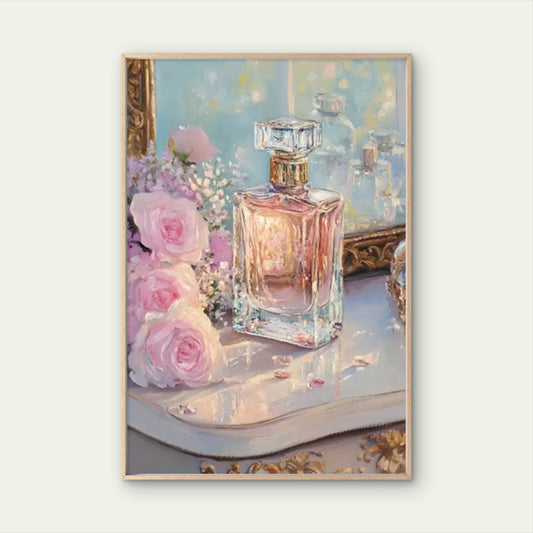 Elegant Perfume Bottles and Pink Roses Watercolor Painting Fashion Home Decor Premium Quality Poster Print Choose Your Sizes