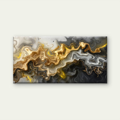 Luxury Black Gold Fluid Marble Wall Art Canvas Office Home Room Framed 120x60cm