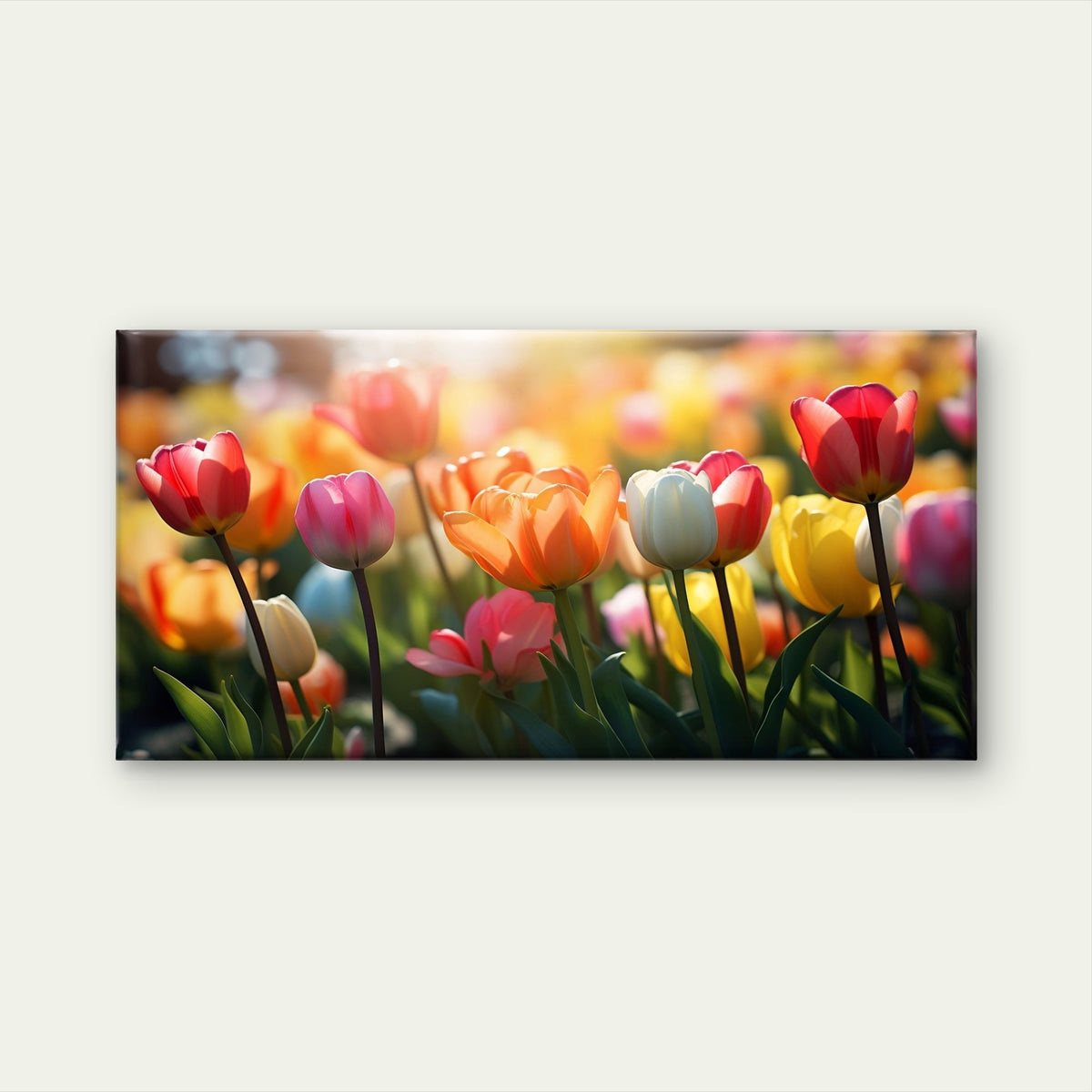 Vibrant Spring Tulip Field Garden Wall Art Canvas Office Home Framed 120x60cm