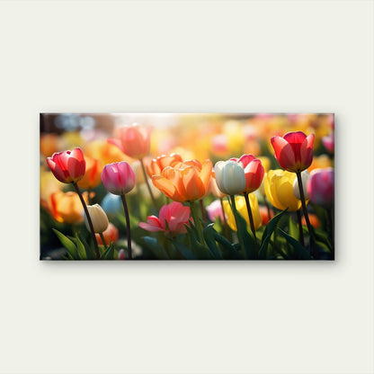 Vibrant Spring Tulip Field Garden Wall Art Canvas Office Home Framed 120x60cm