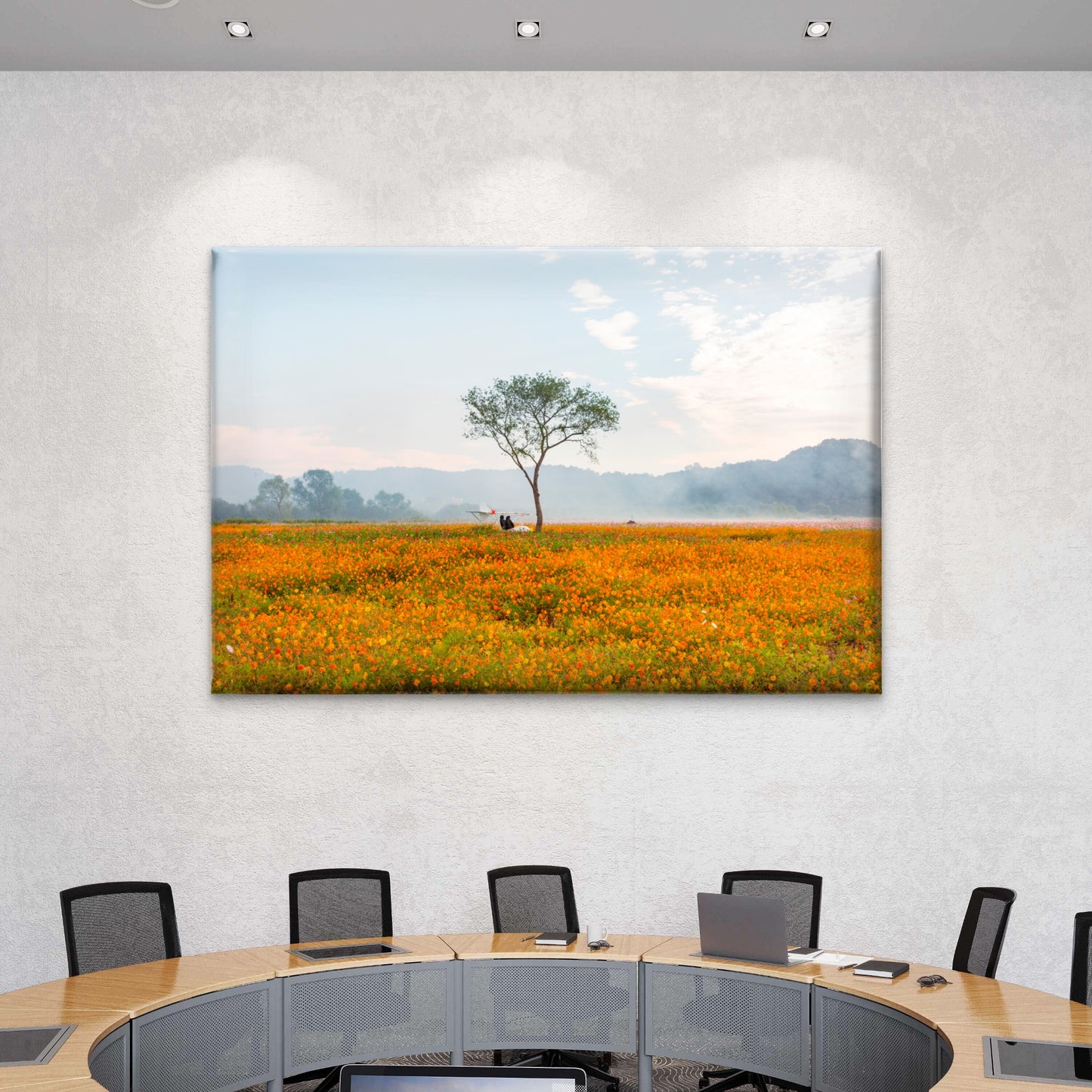 Misty Field Tree Orange Flowers South Korea Wall Art Decor 100% Australian Made