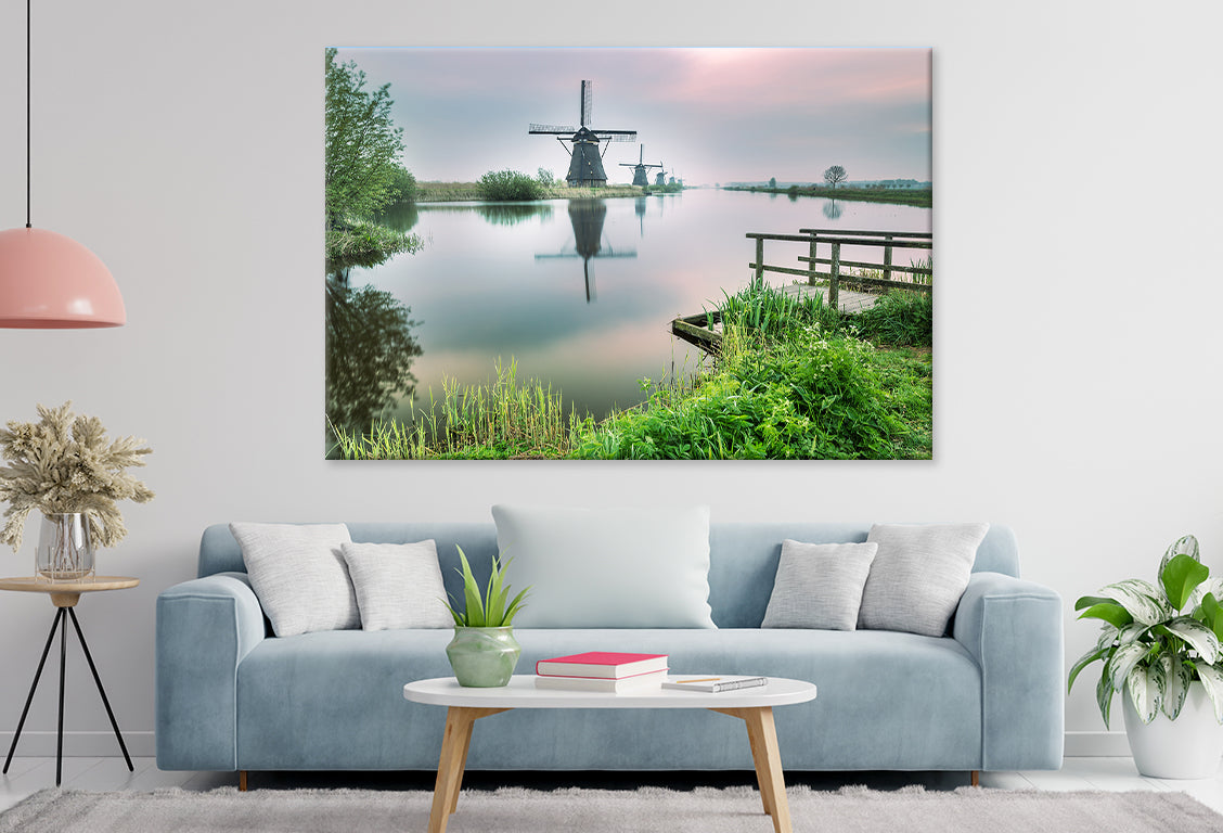 Windmill Reflected in the Canal  Wall Art Decor 100% Australian Made