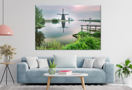 Windmill Reflected in the Canal  Wall Art Decor 100% Australian Made