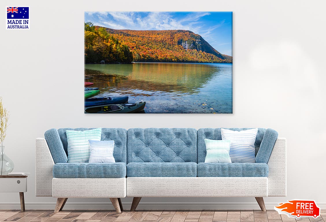 Autumn Forest With Lake & Boats Print 100% Australian Made