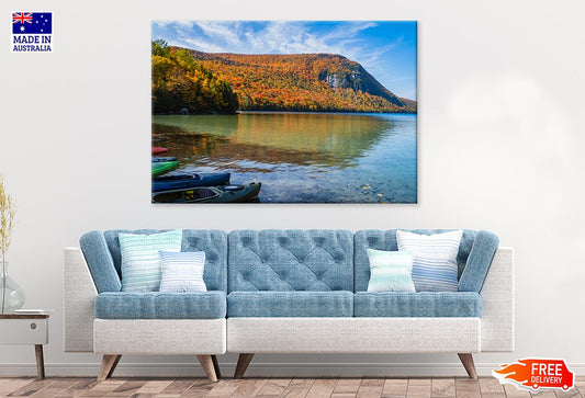 Autumn Forest With Lake & Boats Print 100% Australian Made