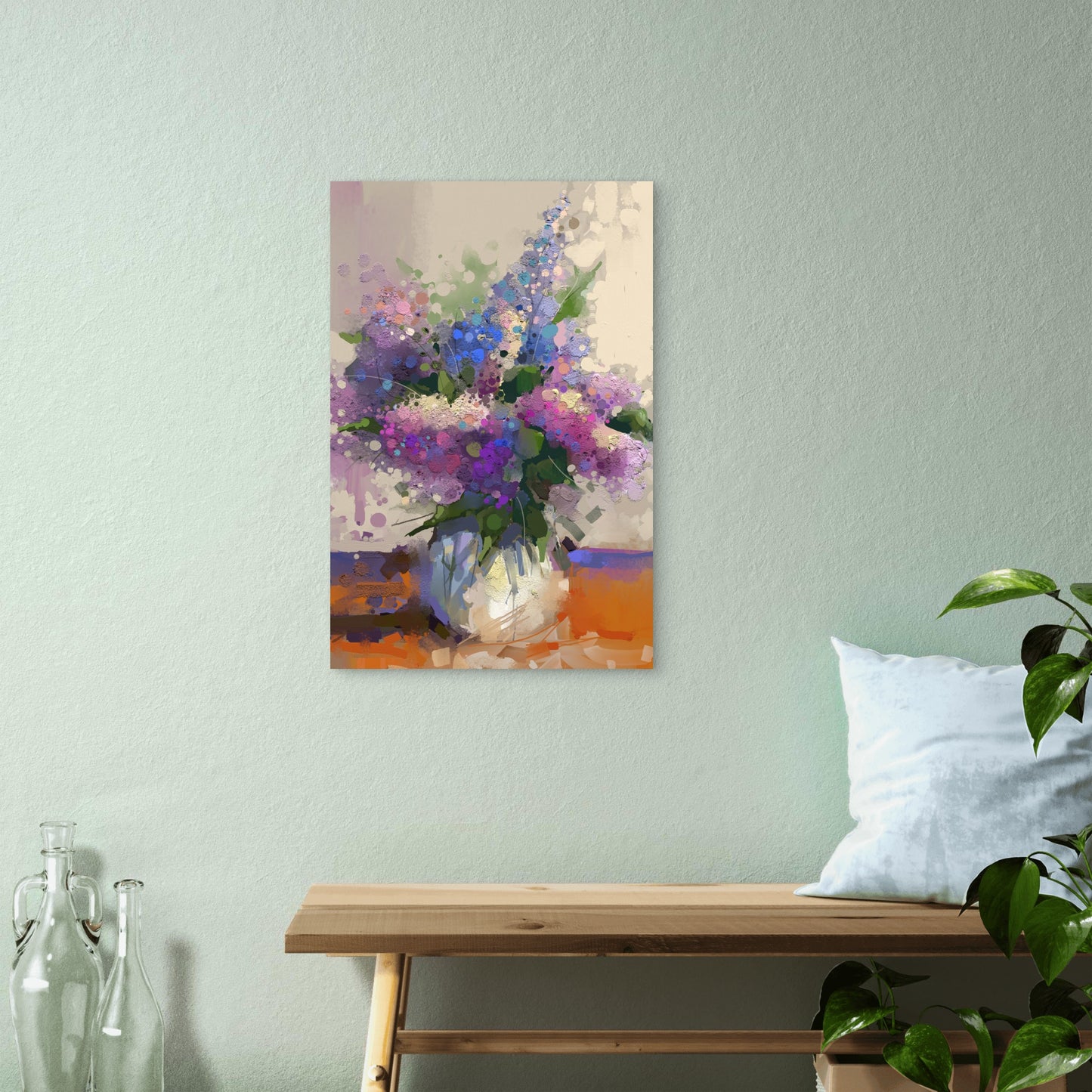 Purple Lilac Flower Painting 60x90cm Metal Print Ready to Hang - Bella Home Decor