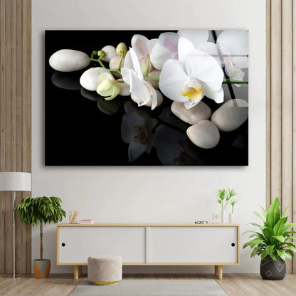 White Flowers & Stones UV Direct Aluminum Print Australian Made Quality