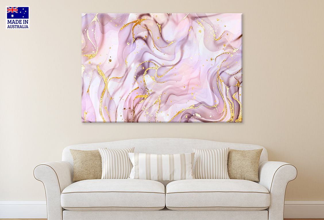 Pink Liquid Marble with Gold Waves and Splatter Wall Art Decor 100% Australian Made