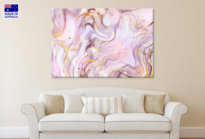 Pink Liquid Marble with Gold Waves and Splatter Wall Art Decor 100% Australian Made