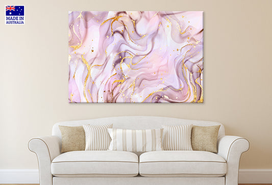 Pink Liquid Marble with Gold Waves and Splatter Wall Art Decor 100% Australian Made