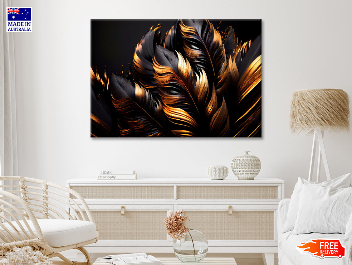 Black and Gold Feathers Print 100% Australian Made - Bella Home Decor