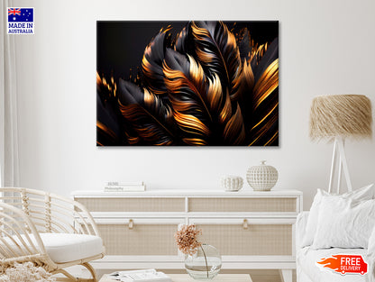 Black and Gold Feathers Print 100% Australian Made - Bella Home Decor