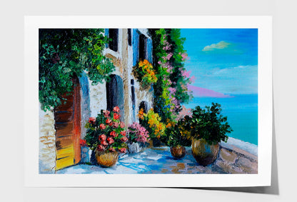 Stone Embankment, Filled With Flowers Oil Painting Wall Art Limited Edition High Quality Print Unframed Roll Canvas None