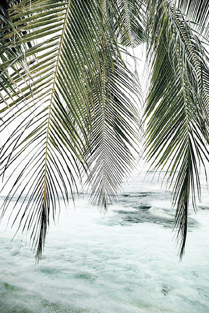 Palm Leaves & Calm Sea Photograph Glass Framed Wall Art, Ready to Hang Quality Print