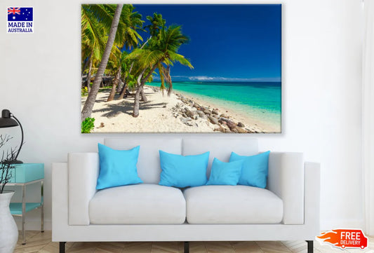 Palm Trees on Beach Sea Scenery 90x60cm Print 100% Australian Made