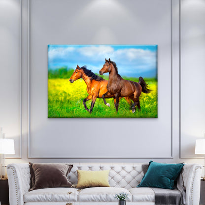 Wild Horses Running Europe Meadow Wall Art Decor 100% Australian Made
