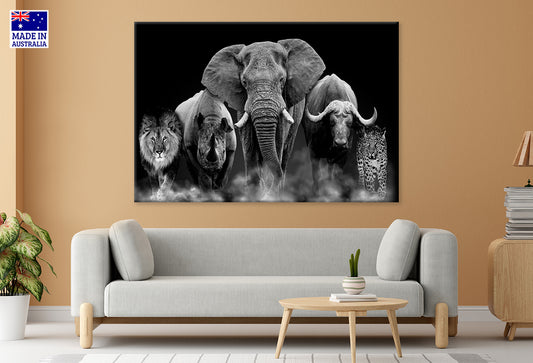 African Big Five Wild Animals on Black Wall Art Decor 100% Australian Made