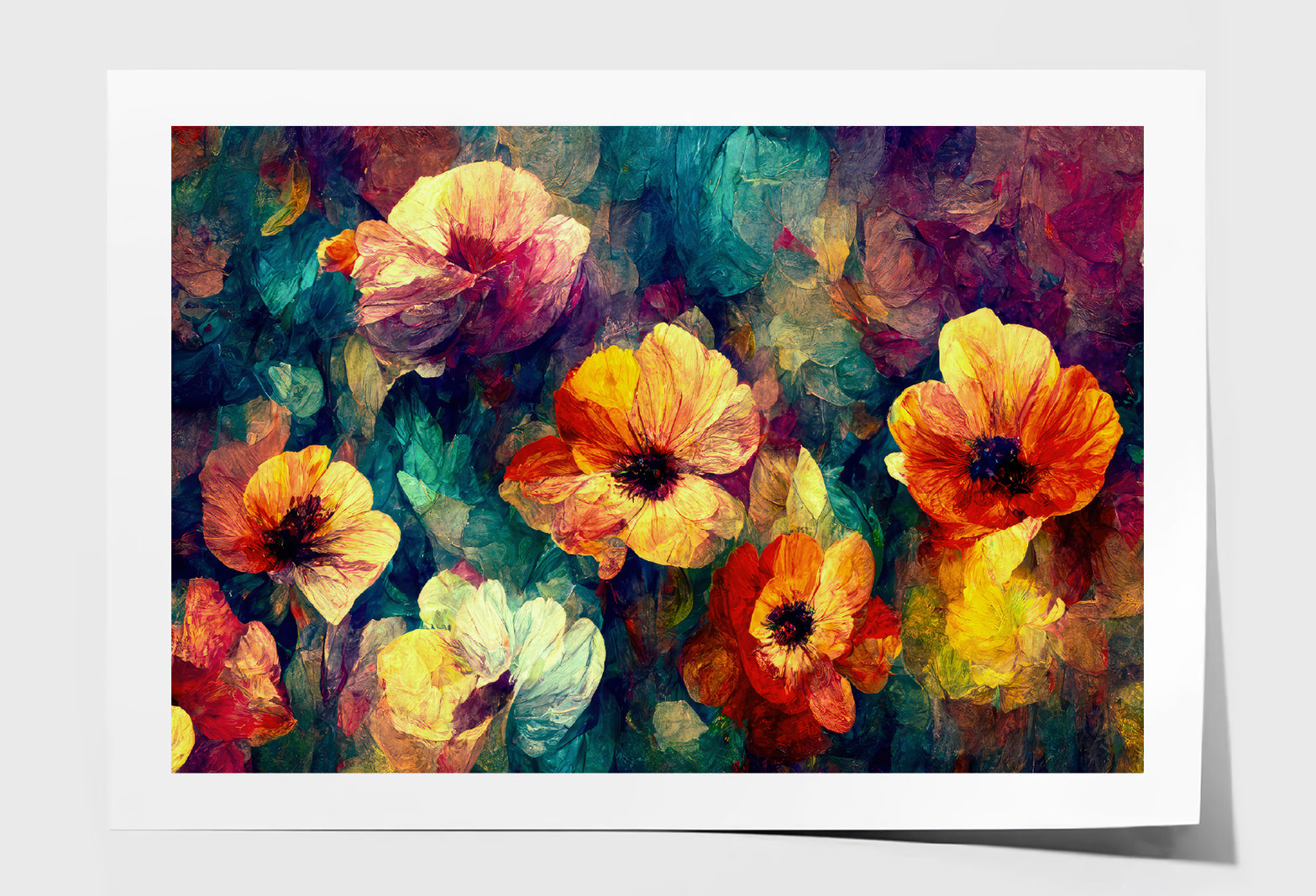 Red Orange Blue Abstract Flowers Oil Painting Wall Art Limited Edition High Quality Print Unframed Roll Canvas None