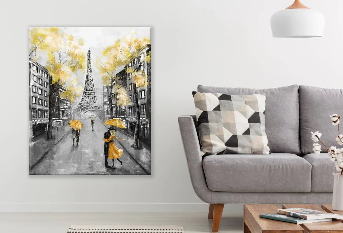 Eiffel Tower Street Yellow Floral Painting  60x90cm Print 100% Australian Made