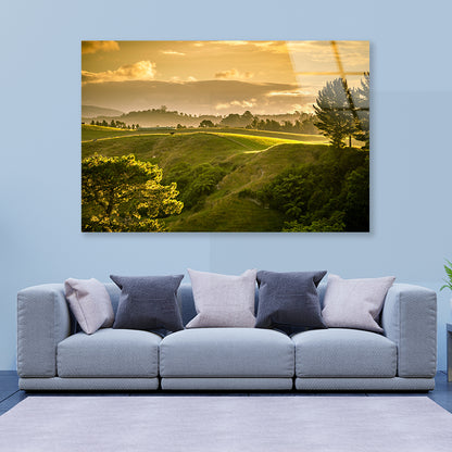 Grassy Hill and Trees with Sky Acrylic Glass Print Tempered Glass Wall Art 100% Made in Australia Ready to Hang - Bella Home Decor