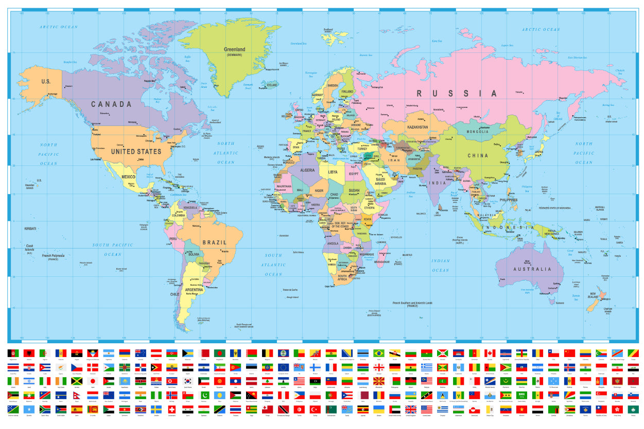 World Map with Country Flags Home Decor Premium Quality Poster Print Choose Your Sizes