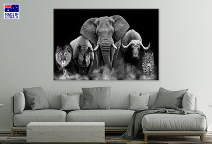 African Big Five Wild Animals on Black Wall Art Decor 100% Australian Made