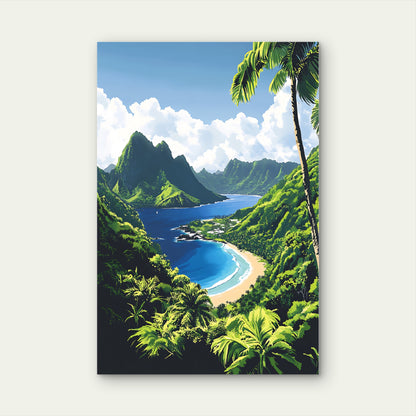 Tropical Island with Palm Trees Beach 40x60cm Metal Print Ready to Hang