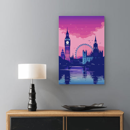 London Big Ben Skyline Purple Sunset 60x90cm Metal Print Ready to Hang