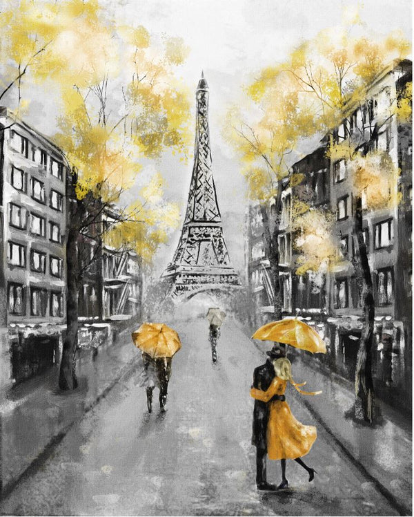 Eiffel Tower Street Yellow Floral Painting  60x90cm Print 100% Australian Made