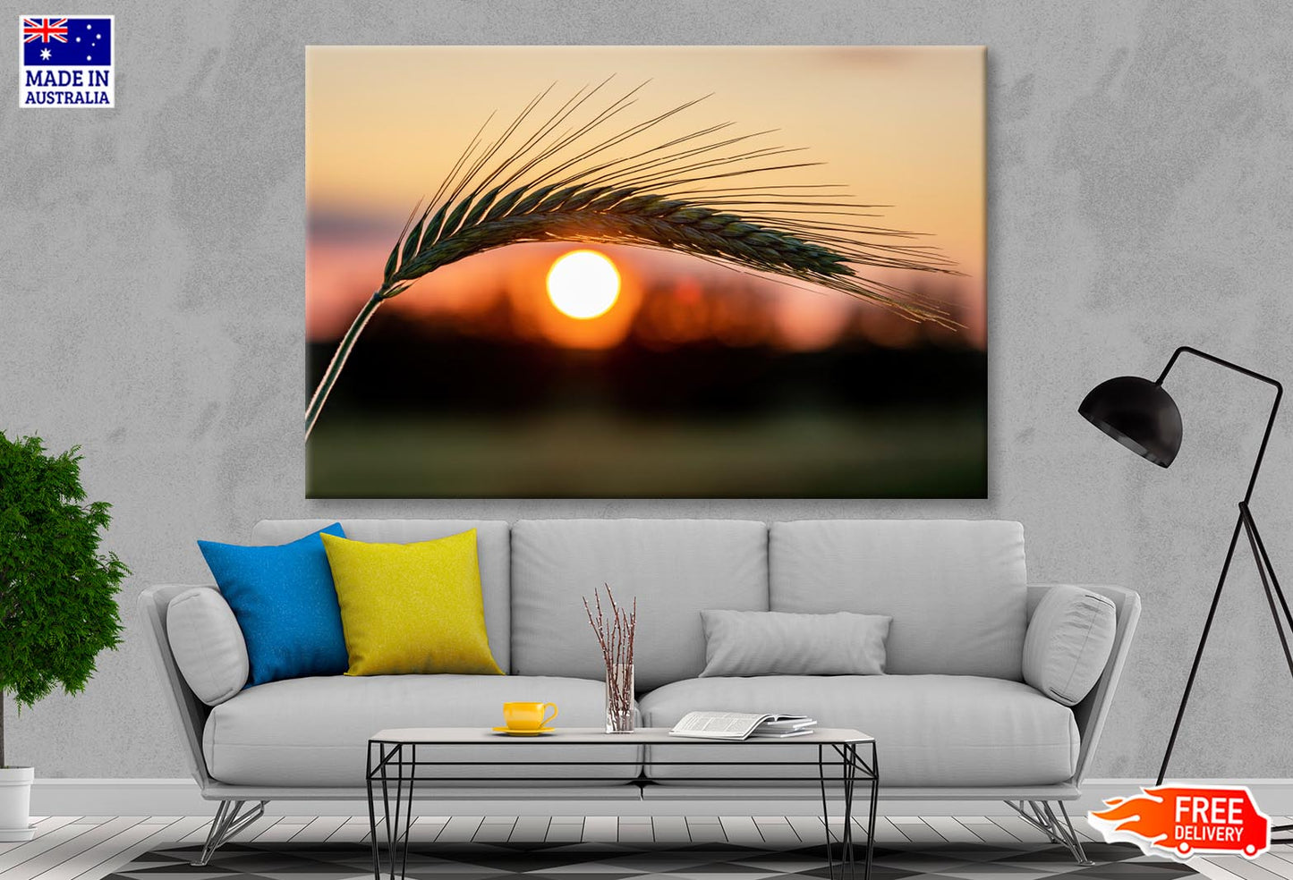 Barley Ear On a Background of a Disk of The Setting Sun Wall Art Decor 100% Australian Made