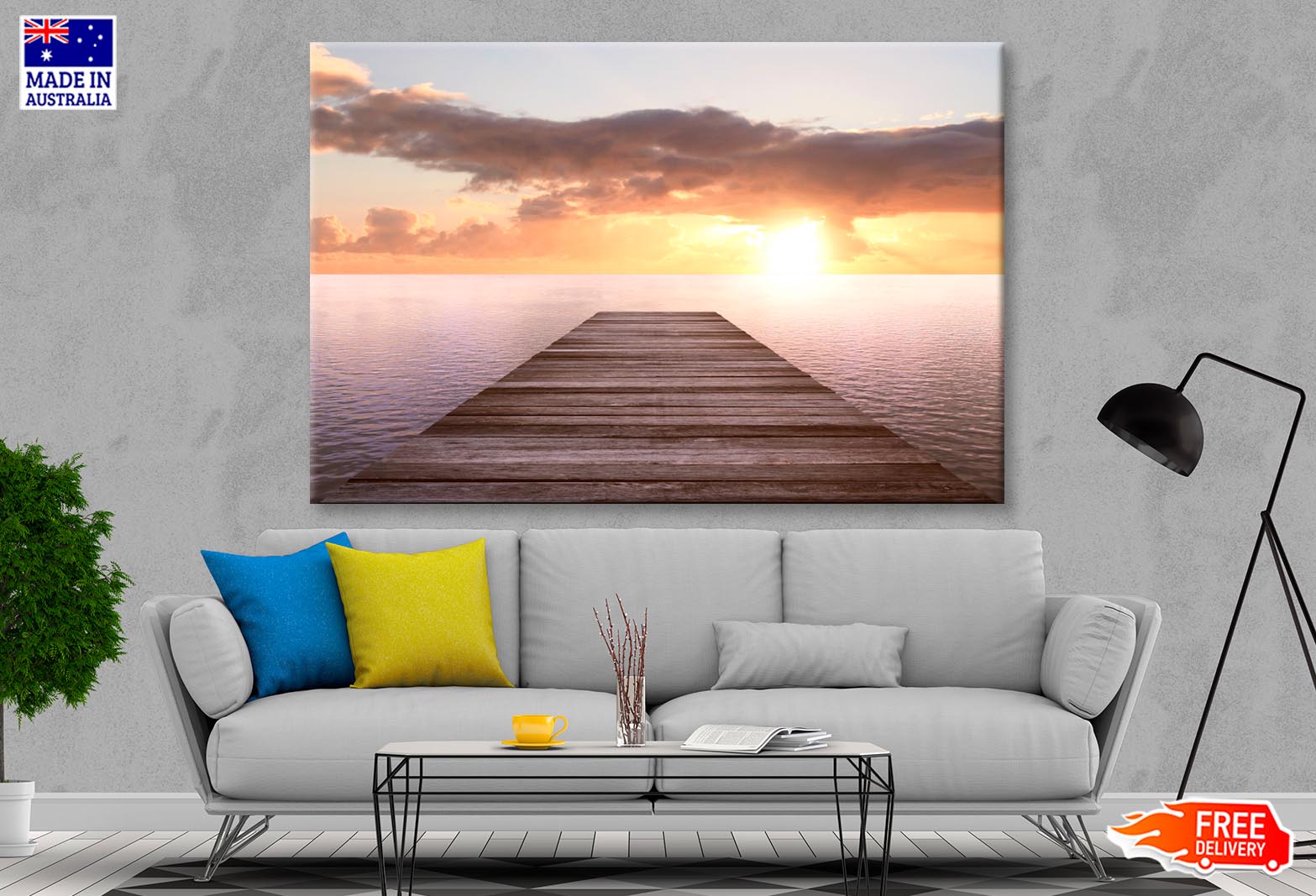 Golden Sea Sunset View of Pier or Jetty in The Tropical in The Summer  Wall Art Decor 100% Australian Made - Bella Home Decor