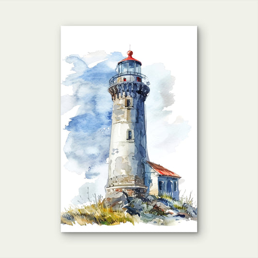 Red White Lighthouse Sea Coastline 60x90cm Metal Print Ready to Hang