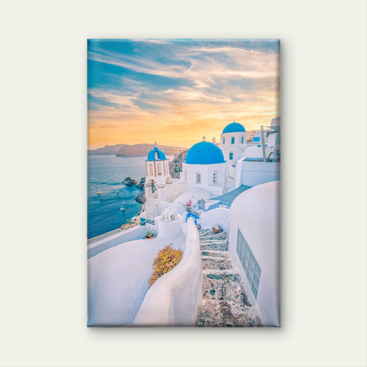 Santorini Winding Stairs Oia White Buildings Blue Domes Wall Art Decor 100% Australian Made - Bella Home Decor
