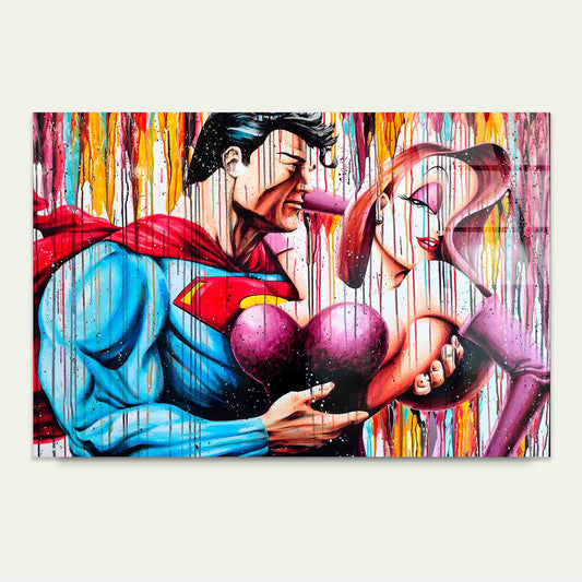 Bold Graffiti Couple Tempered Glass Printing Wall Art Australian Made Quality
