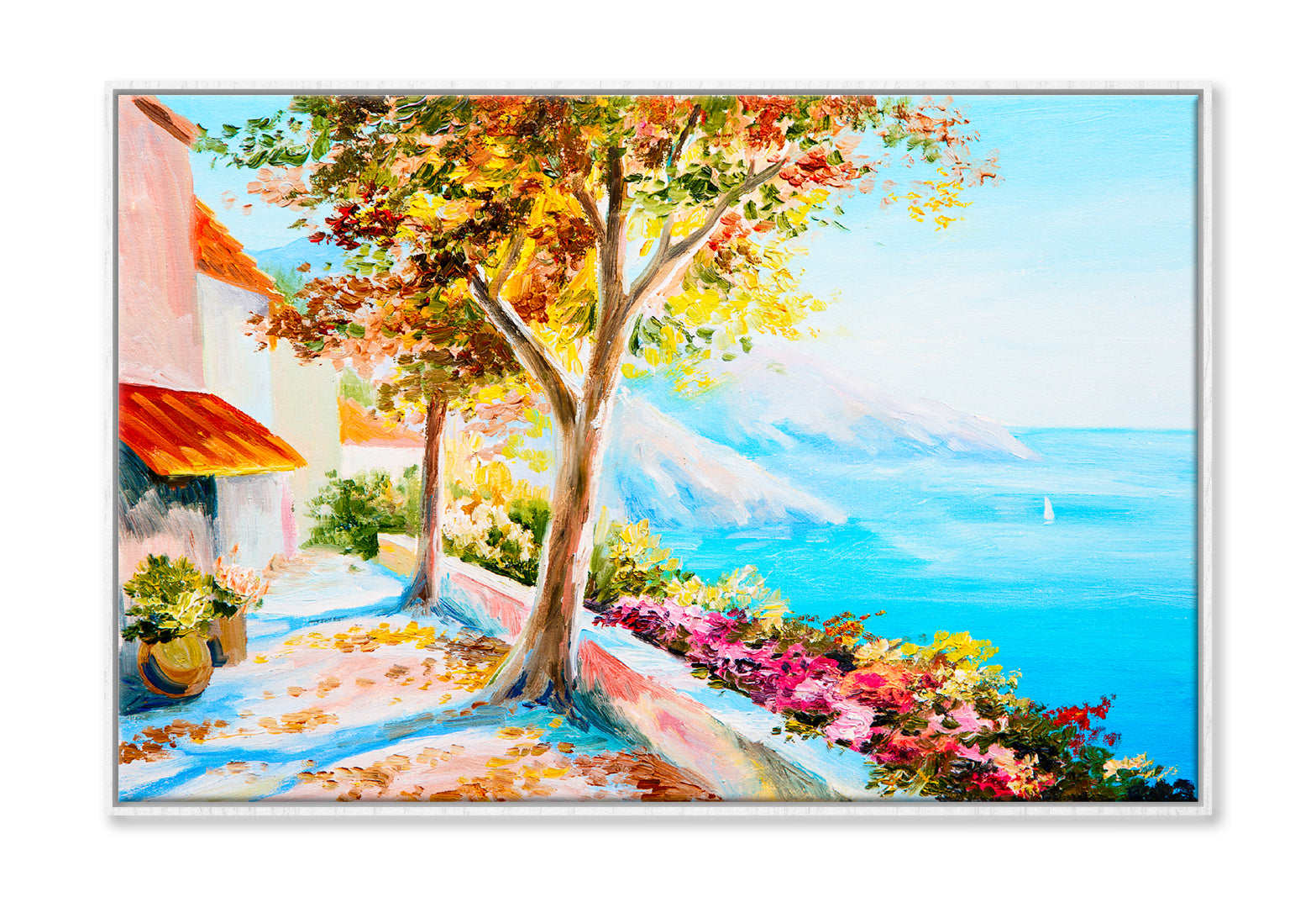 House Near The Sea Seascape Painting Wall Art Limited Edition High Quality Print Canvas Box Framed White