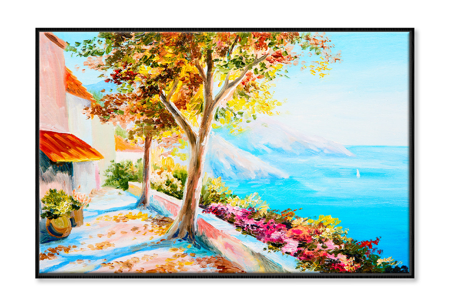 House Near The Sea Seascape Painting Wall Art Limited Edition High Quality Print Canvas Box Framed Black